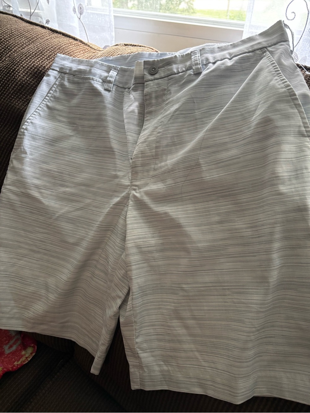 PGA Tour Light Gray Striped Flat-Front Shorts
